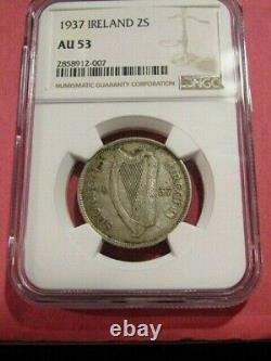 1937 Ireland 2 Shilling/Florin NGC Au 53 Silver Coin Reverse Salmon