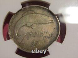 1937 Ireland 2 Shilling/Florin NGC Au 53 Silver Coin Reverse Salmon