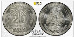 1937 M Mexico 20 Centavos Silver Coin Pcgs Ms67