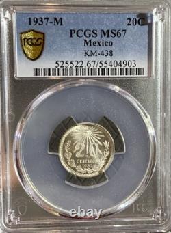 1937 M Mexico 20 Centavos Silver Coin Pcgs Ms67