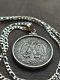 1937 Silver Mexico Cincuenta Centavos Coin Pendant Sterling Bezel & 18 Chain