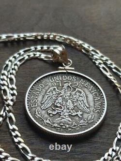 1937 Silver Mexico Cincuenta Centavos coin Pendant Sterling Bezel & 18 chain