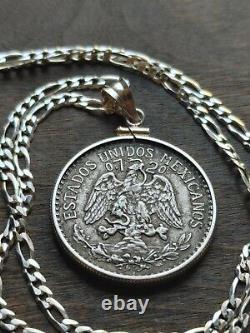 1937 Silver Mexico Cincuenta Centavos coin Pendant Sterling Bezel & 18 chain