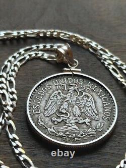 1937 Silver Mexico Cincuenta Centavos coin Pendant Sterling Bezel & 18 chain