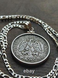 1937 Silver Mexico Cincuenta Centavos coin Pendant Sterling Bezel & 18 chain