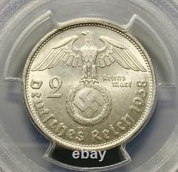 1938 B Germany Nazi Third Reich 2 Mark Silver Coin PCGS MS 64