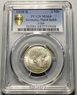 1938 B Germany Nazi Third Reich 2 Mark Silver Coin PCGS MS 64