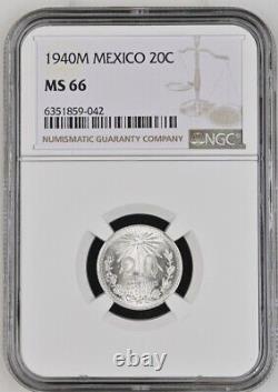 1940M Mexico 20 Centavos NGC MS66.720 Silver