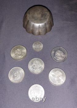 1940-77 Mexico Silver Peso Lot / Plus Sterling Coin Dish / Relist @ Spot Price