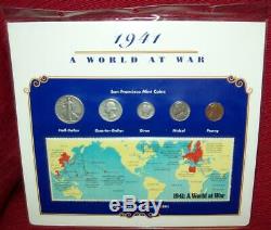 1941-1945 World War 2 U. S 55 Coins Silver Stamp Album 11 Pages Half Dollar -cent