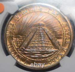 1942 MEXICO BRONZE MEDAL MERADA YUCATAN PYRAMID NGC MS65 RB TONED GROVE 425b