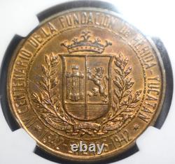 1942 MEXICO BRONZE MEDAL MERADA YUCATAN PYRAMID NGC MS65 RB TONED GROVE 425b 1942 MEXICO BRONZE MEDAL MERADA YUCATAN PYRAMID NGC MS65 RB TONED GROVE 425b
