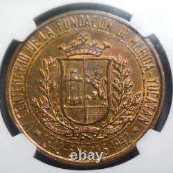 1942 MEXICO BRONZE MEDAL MERADA YUCATAN PYRAMID NGC MS65 RB TONED GROVE 425b