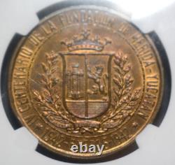 1942 MEXICO BRONZE MEDAL MERADA YUCATAN PYRAMID NGC MS65 RB TONED GROVE 425b