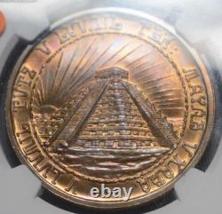 1942 MEXICO BRONZE MEDAL MERADA YUCATAN PYRAMID NGC MS65 RB TONED GROVE 425b