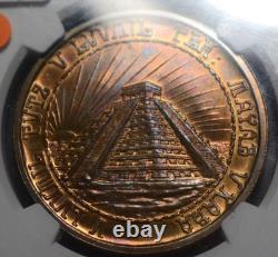 1942 MEXICO BRONZE MEDAL MERADA YUCATAN PYRAMID NGC MS65 RB TONED GROVE 425b