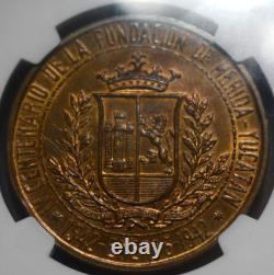 1942 MEXICO BRONZE MEDAL MERADA YUCATAN PYRAMID NGC MS65 RB TONED GROVE 425b