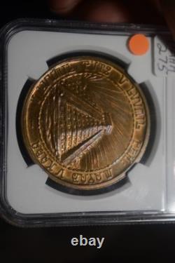 1942 MEXICO BRONZE MEDAL MERADA YUCATAN PYRAMID NGC MS65 RB TONED GROVE 425b