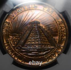 1942 MEXICO BRONZE MEDAL MERADA YUCATAN PYRAMID NGC MS65 RB TONED GROVE 425b