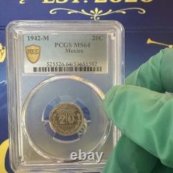 1942-M PCGS MS64 Mexico Silver 20 Centavos