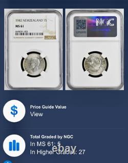 1942 Newzealand 1s Silver Coin Graded Ms61 By Ngc Rare Hard To Find Nice