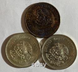 1947, 1948, 1951 Mexico 5 Peso Silver Coins Lot
