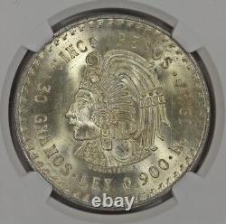 1947 Mo Mexico Silver 5 Pesos Coin NGC MS65 Cuauhtemoc