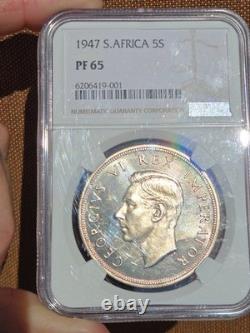 1947 South africa Silver 5 Shillings GEM NGC Proof 65 Crown