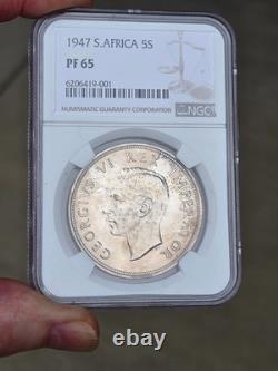 1947 South africa Silver 5 Shillings GEM NGC Proof 65 Crown
