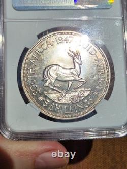 1947 South africa Silver 5 Shillings GEM NGC Proof 65 Crown