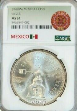 1949 Mexico Silver 1 Onza Ngc Ms 64 Key Coin Pq Great Cartwheel Luster