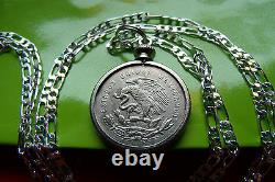 1950-1953 MEXICAN EAGLE COIN SILVER QUARTER Pendant on a 30.925 Silver Chain