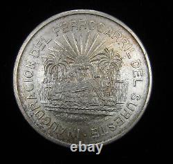 1950 MO Mexico Silver 5 Pesos. Southeastern Railroad Ferrocarril KM$466 BU