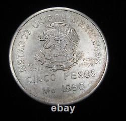 1950 MO Mexico Silver 5 Pesos. Southeastern Railroad Ferrocarril KM$466 BU