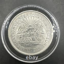 1950 Mexico Ferrocarril Southeastern Railroad Silver Coin Cinco 5 Pesos. RARE
