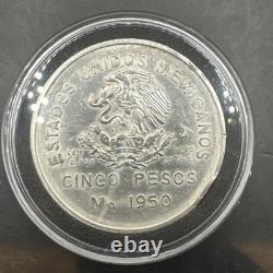 1950 Mexico Ferrocarril Southeastern Railroad Silver Coin Cinco 5 Pesos. RARE