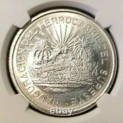 1950 Mexico Silver 5 Pesos Southern Railroad Ngc Ms 66 Blazing Monster Gem Bu