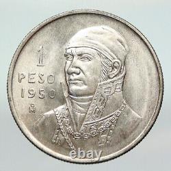 1950 Mo MEXICO Independence HERO JOSE MARIA MORELOS Old Silver Peso Coin i91204