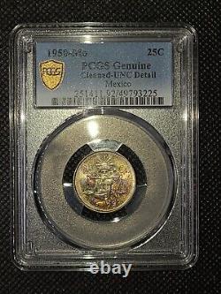 1950-Mo Mexico 25 Centavos PCGS Certified Natural Insane Neon Rainbow Toned