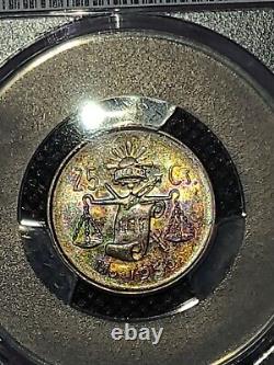 1950-Mo Mexico 25 Centavos PCGS Certified Natural Insane Neon Rainbow Toned