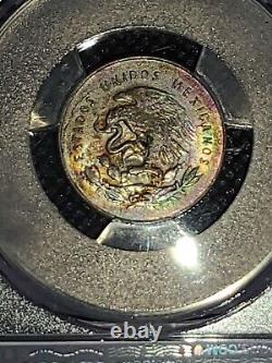 1950-Mo Mexico 25 Centavos PCGS Certified Natural Insane Neon Rainbow Toned