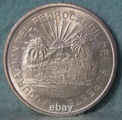 1950 Mo Mexico 5 Pesos Southeastern Train World Silver Coin Uncirculated #560