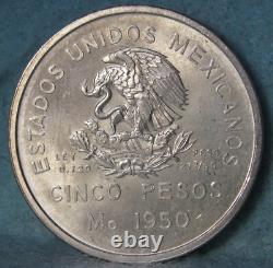 1950 Mo Mexico 5 Pesos Southeastern Train World Silver Coin Uncirculated #560