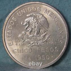 1950 Mo Mexico 5 Pesos Southeastern Train World Silver Coin Uncirculated #560