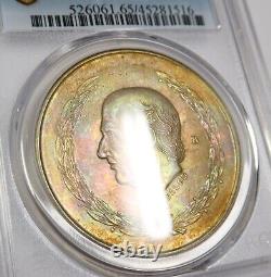 1951 Mo PCGS MS65 MEXICO TONED Silver Hildago 5 Peso Coin #39727A