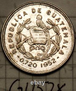 1952 Guatemala silver25 Centavos Quetzal Coin Uncirculated Native Indigenous Key