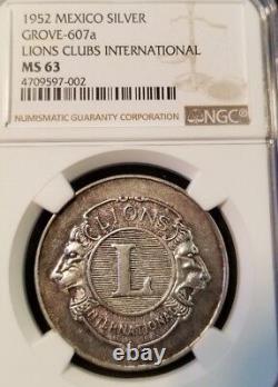 1952 MEXICO SILVER GROVE 607a LIONS CLUBS INTERNATIONAL NGC MS 63 HIGH GRADE