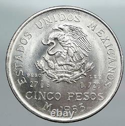1953 MEXICO Mexican Independence War Hero HIDALGO Big Silver 5 Pesos Coin i90471