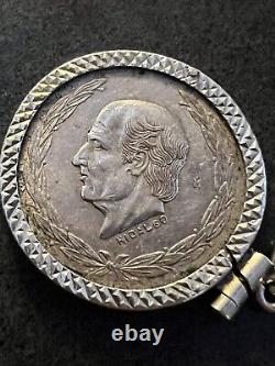 1953 MEXICO Mexican Independence War Hero HIDALGO Silver 5 Peso Coin key chain