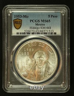 1953 Mo Mexico Hidalgo KM#468 5 Peso Silver PCGS MS65